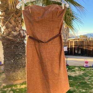 Strapless Wool Dress Rust w/ Belt Anthropologie